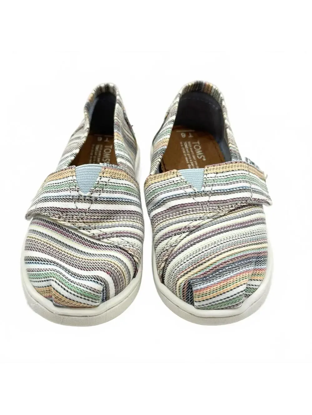 NWT Toms Alpargata Striped Multi-Colored Velcro Strap Girls Slip-on shoes Size 6 - Picture 2 of 7
